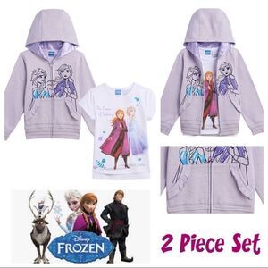 NEW! NWT DISNEY FROZEN Kids Hoodie and Tee 2 Piece Set, Purple